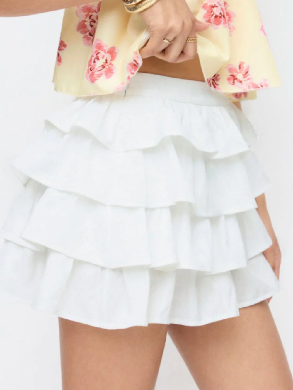 White Tiered Ruffle Mini Skirt, NWT, Size Small | Coquette Cottagecore